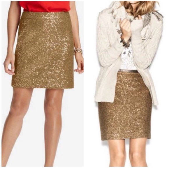 LOFT Dresses & Skirts - Loft Wool Blend Lined Sequin Mini Skirt Tan Gold 4